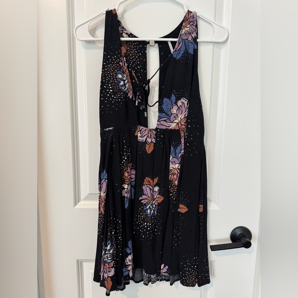 Free People Black and Purple Floral Dress XS